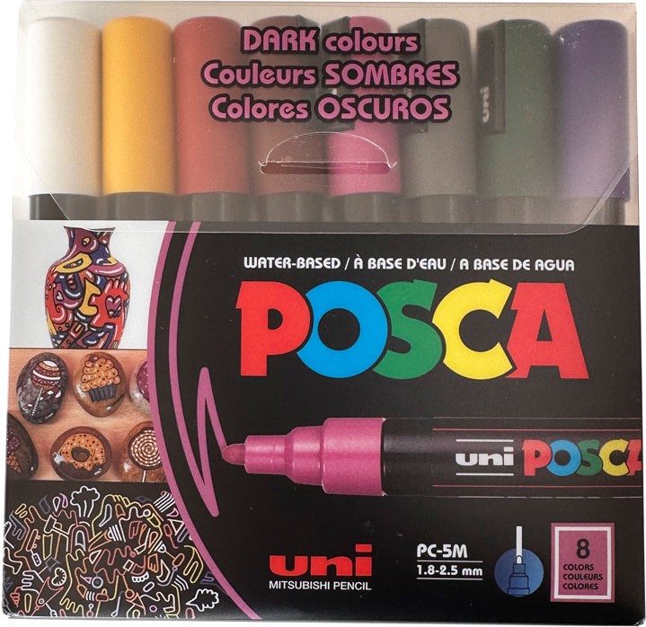 Акрилни маркери Uni-Ball PC-5M Dark Colours Акрилни маркери Uni-Ball PC-5M Dark Colours - 8 цвята от серията Posca -