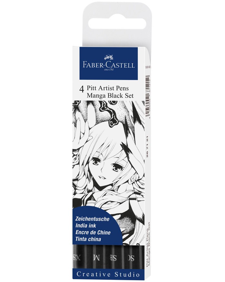 Тънкописци и маркери Faber-Castell Manga Black Тънкописци и маркери Faber-Castell Manga Black - 4 броя от серията Pitt Artist Pens -
