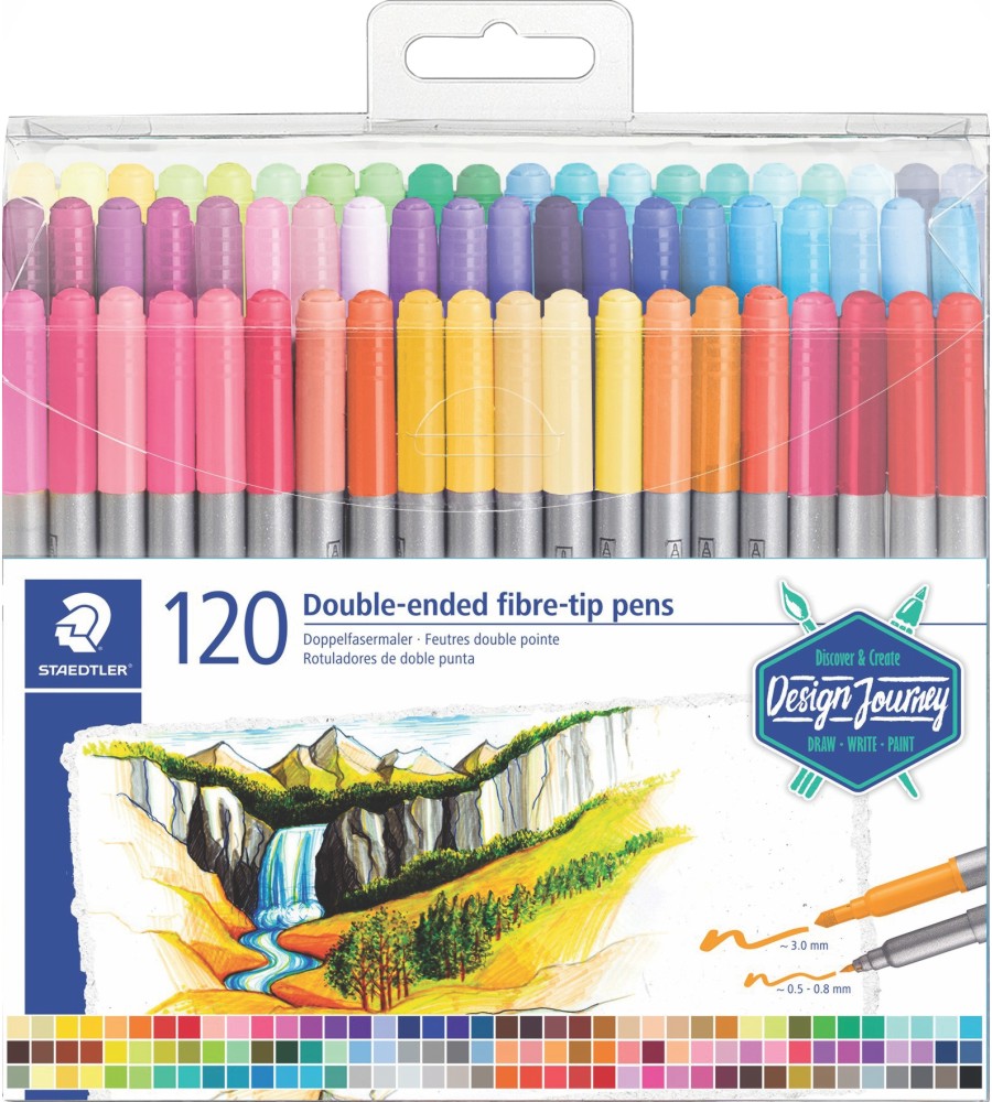 Двувърхи флумастери Staedtler - 120 цвята от серията Design Journey - 