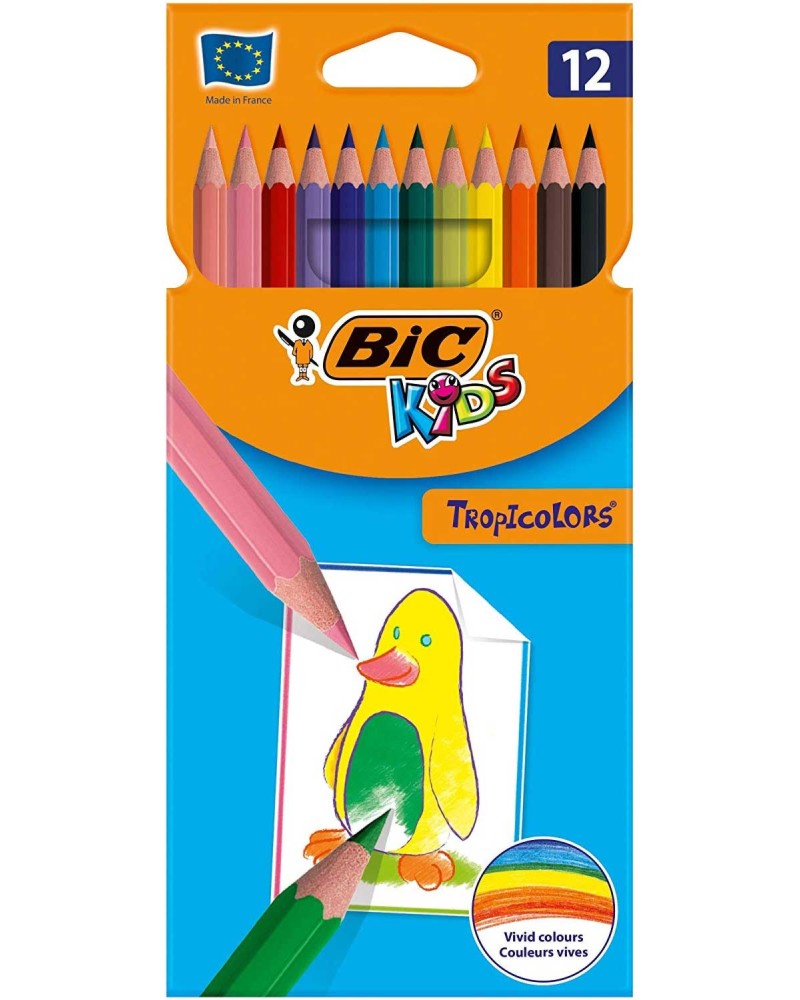 Цветни моливи BIC Tropicolors - 12 или 24 цвята от серията "Kids" - 