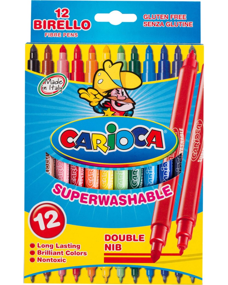 Двустранни флумастери Carioca Birello Двустранни флумастери Carioca Birello - 12 цвята -