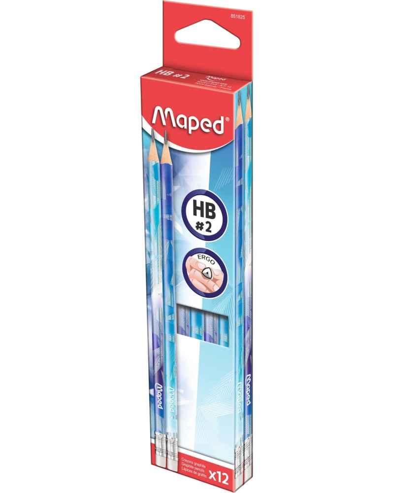 Графитни моливи HB+ Maped Графитни моливи HB+ Maped - 12 броя с гумички от серията Arctic -