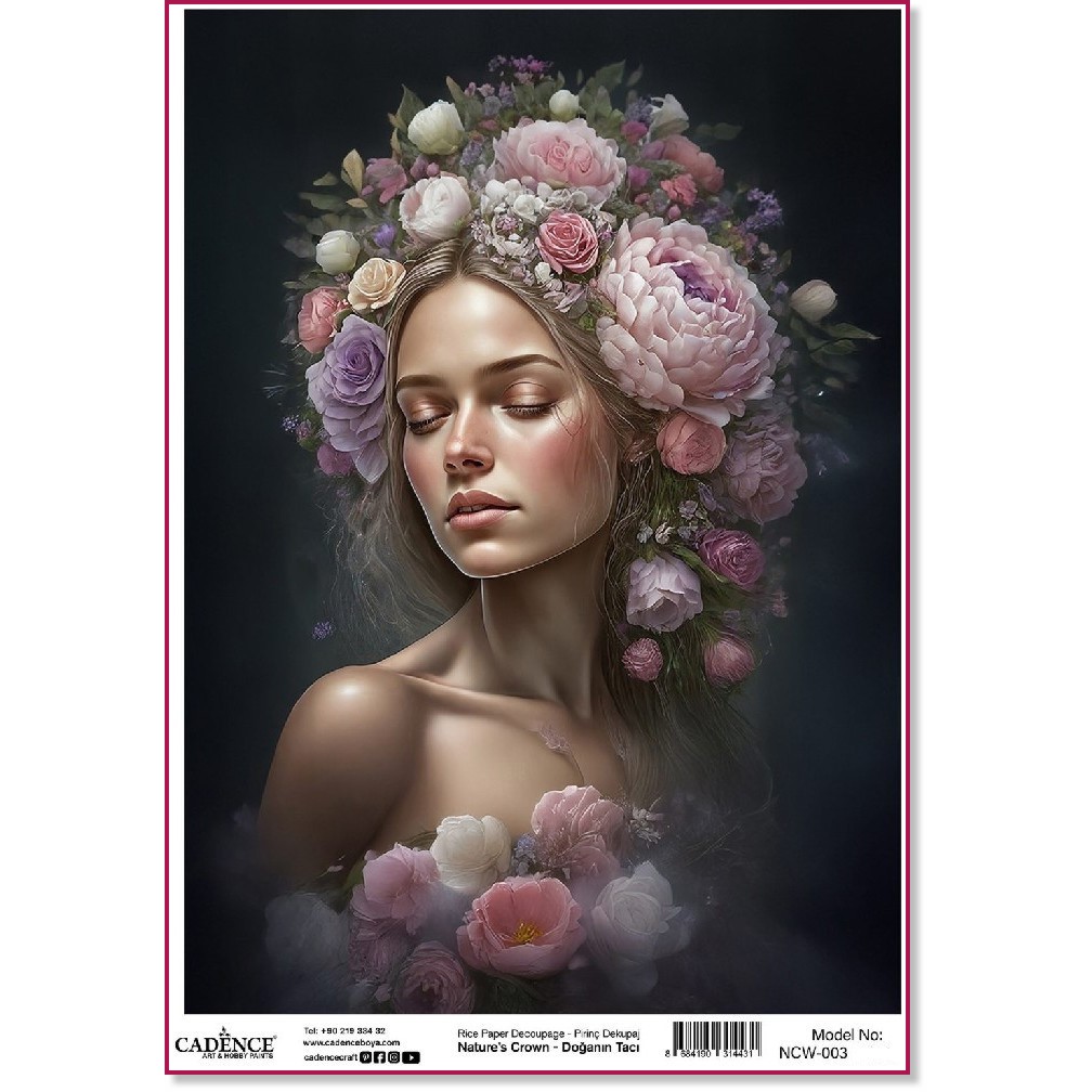 Декупажна хартия CADENCE - Жена и цветя Декупажна хартия CADENCE - Жена и цветя - A3 -