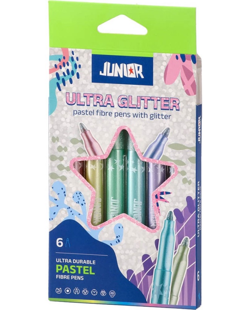 Флумастери Junior Ultra Glitter Флумастери Junior Ultra Glitter - 6 цвята с брокатен ефект -