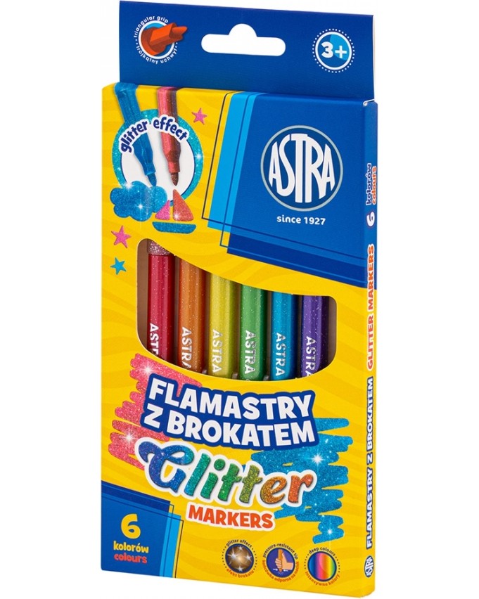 Флумастери Astra S.A. Glitter Флумастери Astra S.A. Glitter - 6 цвята -