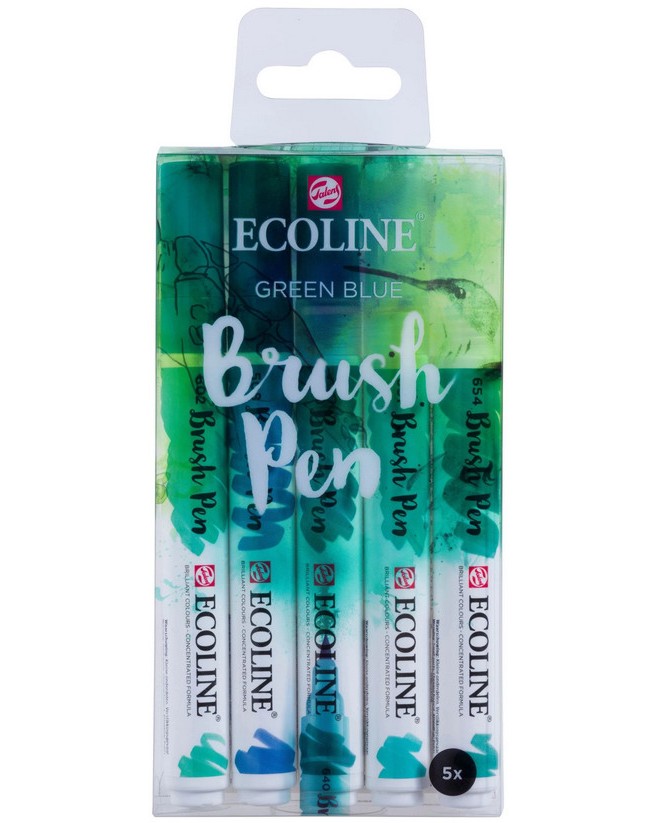 Акварелни маркери Royal Talens Green Blue Акварелни маркери Royal Talens Green Blue - 5 цвята от серията Ecoline -