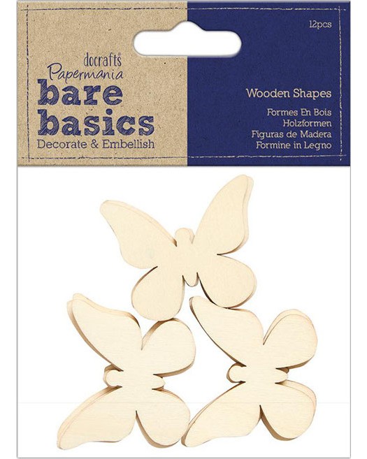 Пеперуди от дърво Docrafts Пеперуди от дърво Docrafts - 12 броя от серията Bare basics -