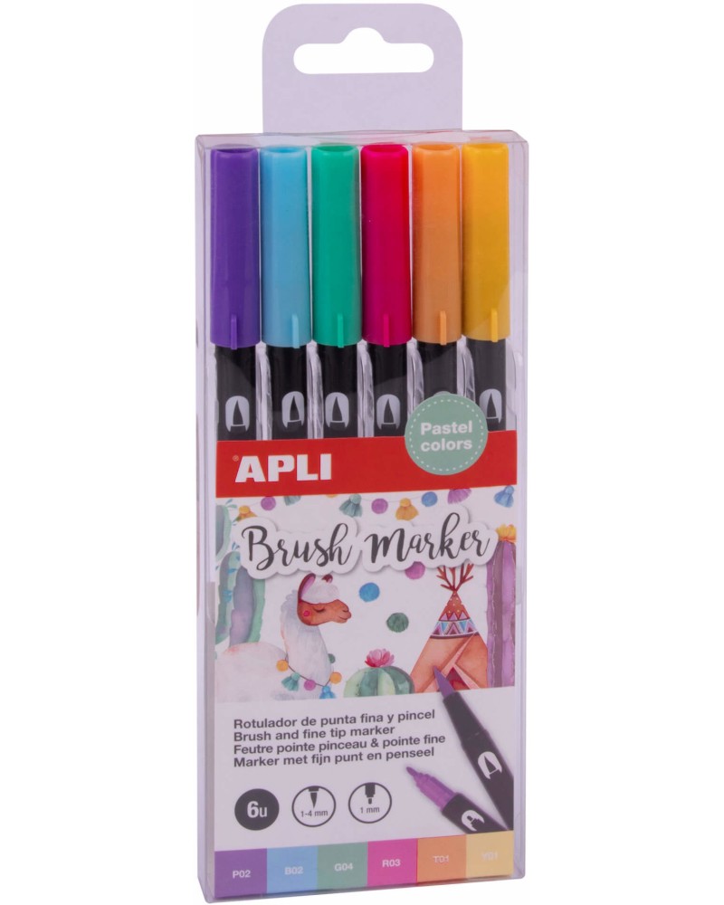Двувърхи акварелни маркери Apli Pastel Двувърхи акварелни маркери Apli Pastel - 6 цвята -
