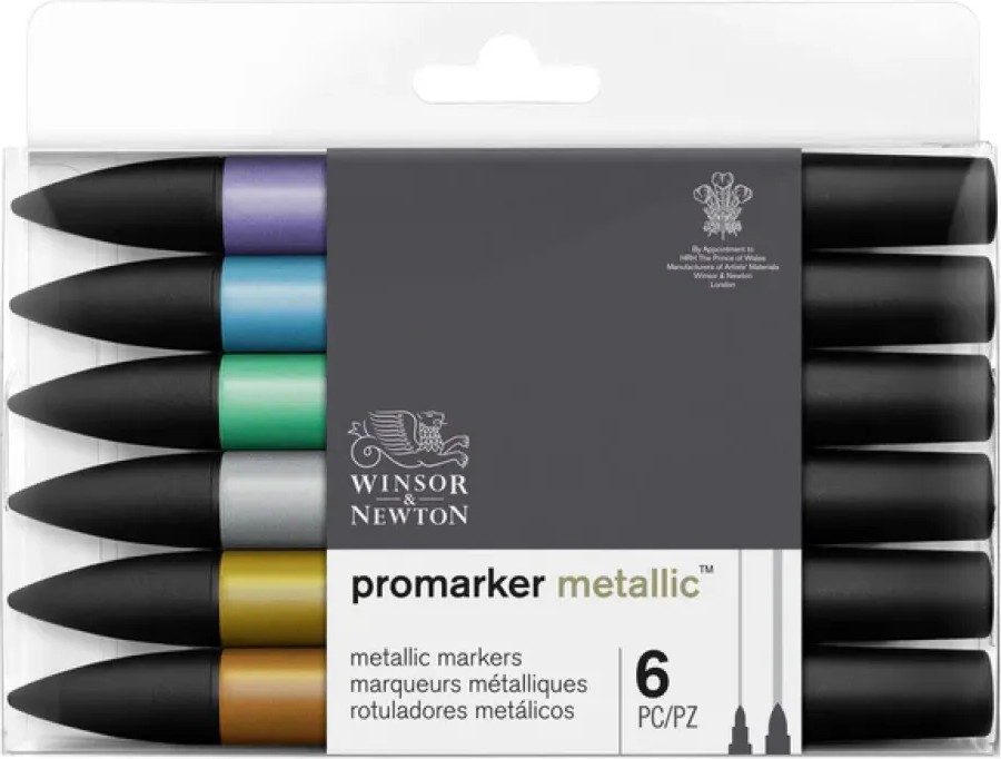 Двувърхи маркери Winsor & Newton Metallic Tones Двувърхи маркери Winsor & Newton Metallic Tones - 6 цвята -