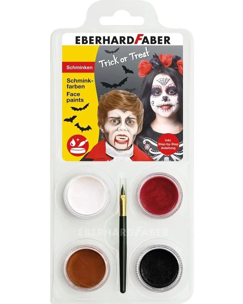 Бои за лице Eberhard Faber Dracula Skull Бои за лице Eberhard Faber Dracula Skull - 4 цвята x 4 g, с четка - боя