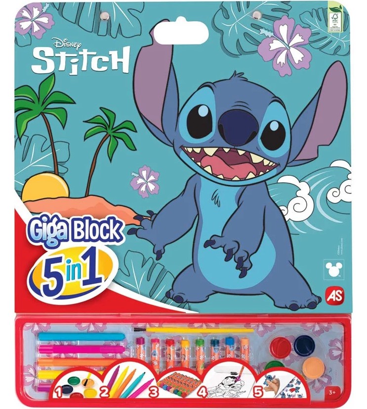 Комплект за рисуване 5 в 1 As Company Giga Block Stitch Комплект за рисуване 5 в 1 As Company Giga Block Stitch - 21 части на тема Лило и Стич -