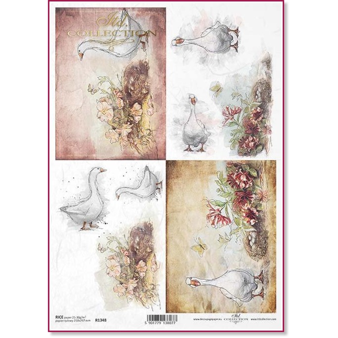 Декупажна хартия ITD Collection - Гъски Декупажна хартия ITD Collection - Гъски - A4 -