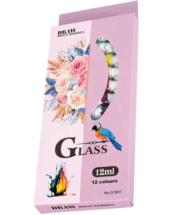 Бои за стъкло Draw G1801 Бои за стъкло Draw G1801 - 12 цвята x 12 ml - боя