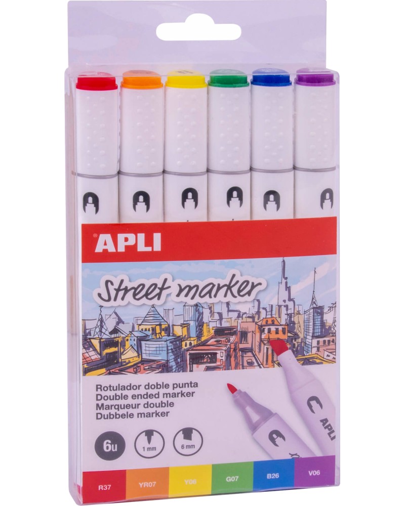Двувърхи маркери Apli Street Marker Двувърхи маркери Apli Street Marker - 6 или 12 цвята -