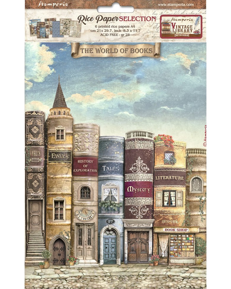 ��������� ������ Stamperia - 6 ����, A4 �� ���������� Vintage Library - 