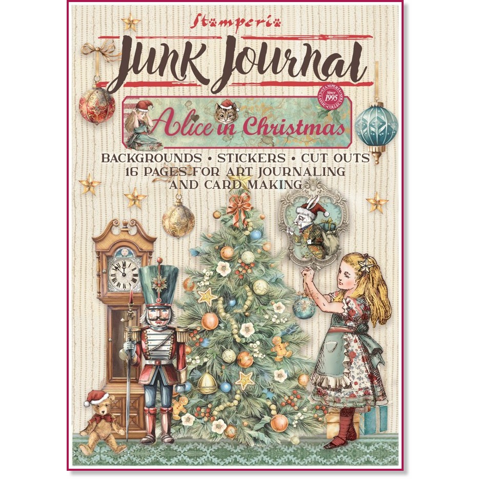Арт журнал за творчески проекти и картички Stamperia Junk Journal Арт журнал за творчески проекти и картички Stamperia Junk Journal - 16 части от серията Alice in Christmas -