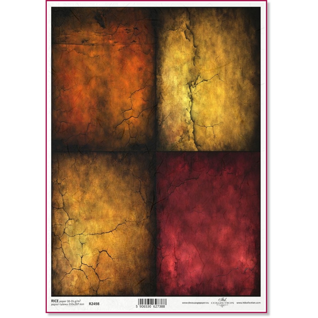 Декупажна хартия ITD Collection - Цветни напукани фонове Декупажна хартия ITD Collection - Цветни напукани фонове - A4 -