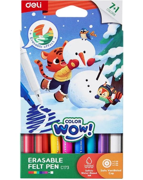 Изтриваеми флумастери Deli Изтриваеми флумастери Deli - 7 цвята от серията Color Wow -