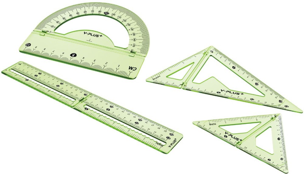 Чертожни инструменти 3D Y-Plus Чертожни инструменти 3D Y-Plus - 2 триъгълника, линия и транспортир -