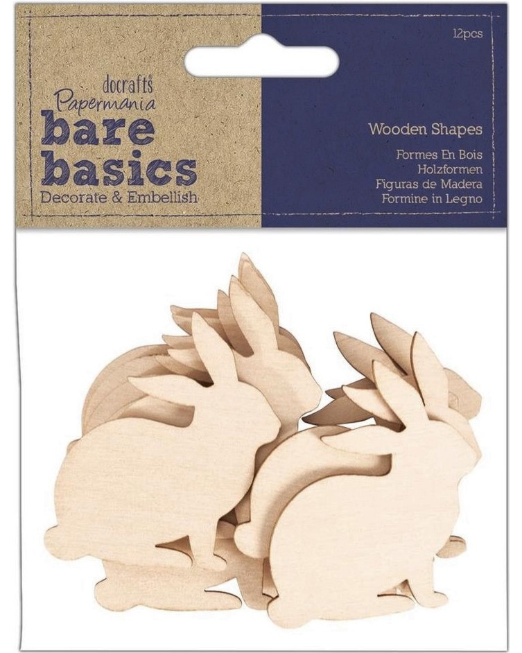 Зайци от дърво Docrafts Зайци от дърво Docrafts - 12 броя от серията Bare basics -
