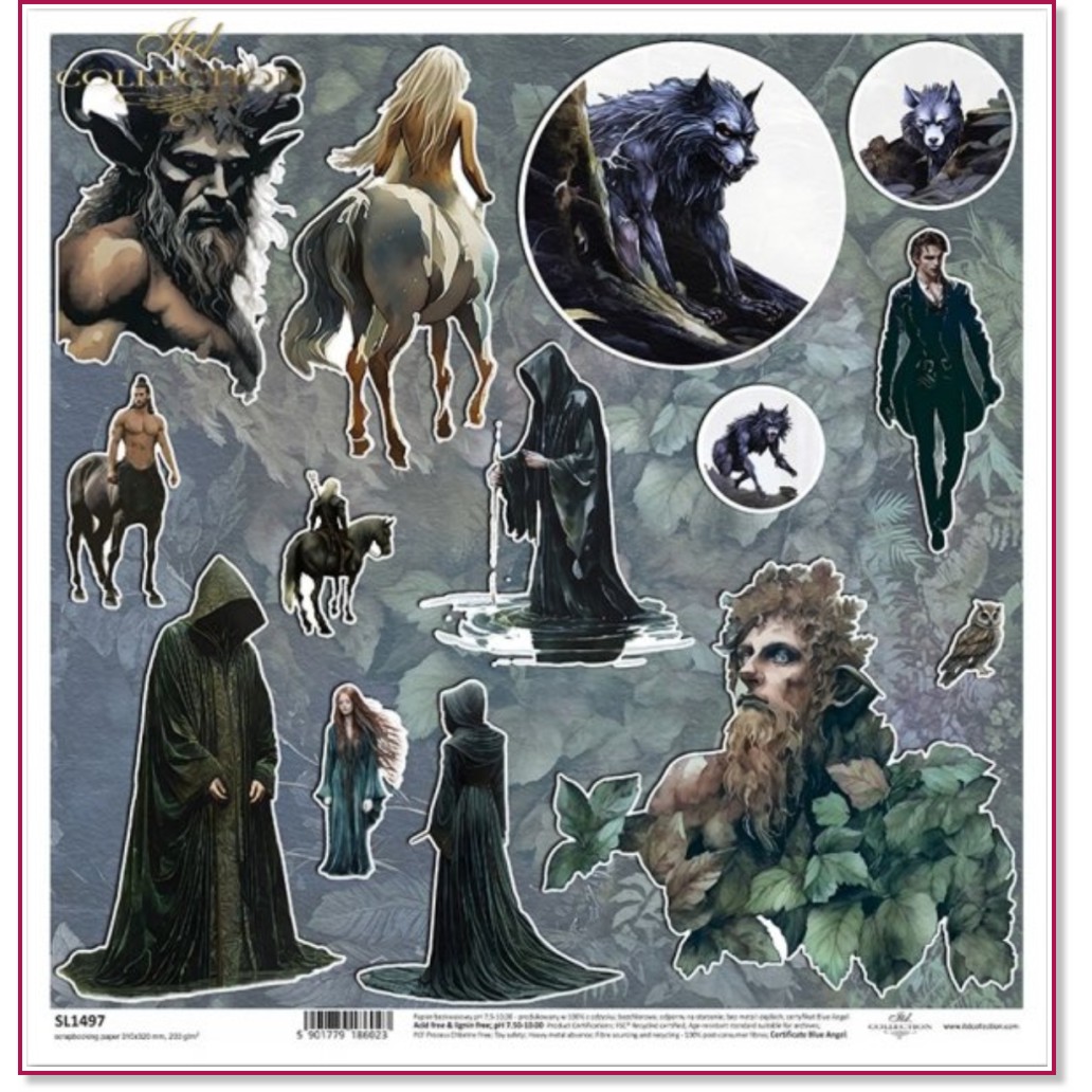 Хартия за скрапбукинг ITD Collection - Фантастични създания Хартия за скрапбукинг ITD Collection - Фантастични създания - 31 x 32 cm -
