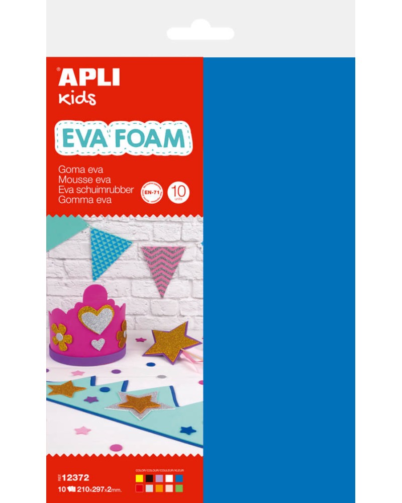 Листове EVA пяна Apli Kids Листове EVA пяна Apli Kids - 10 цвята, 21 x 29.7 cm -