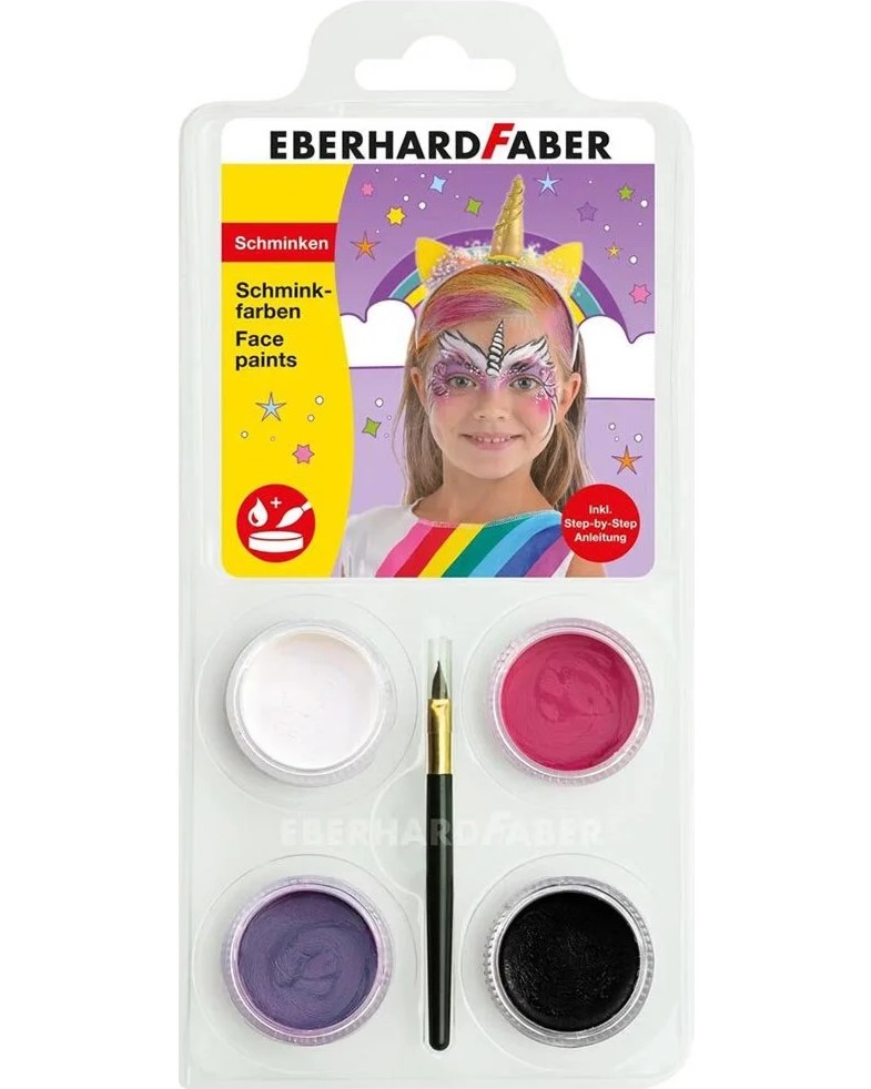 Бои за лице Eberhard Faber Unicorn Бои за лице Eberhard Faber Unicorn - 4 цвята x 4 g, с четка - боя