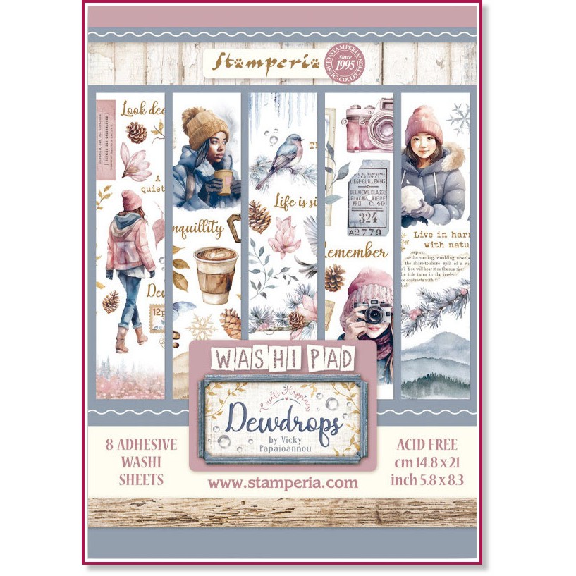    Stamperia Washi Pad -   - 8 ,  A5   Dewdrops - 