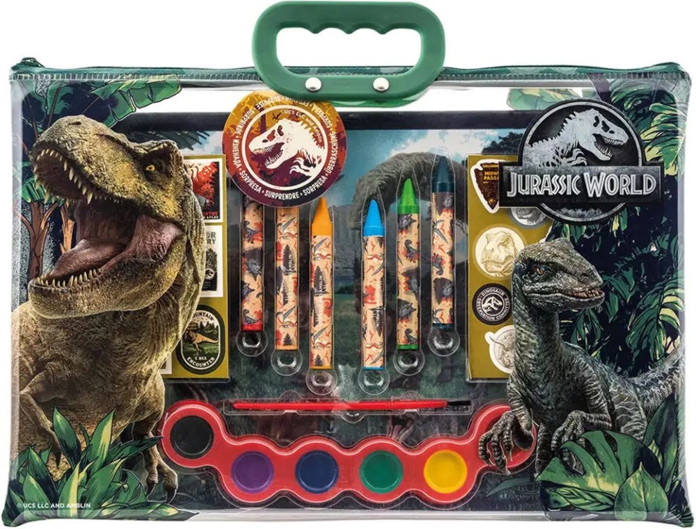 Комплект за рисуване As Company Jurassic World Комплект за рисуване As Company Jurassic World - 27 части в прозрачна чанта на тема Динозаври -