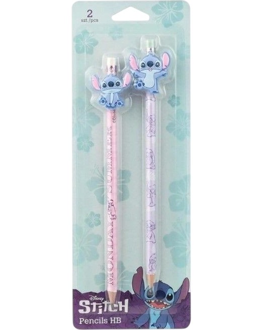 Графитни моливи HB Cool Pack - Стич Графитни моливи HB Cool Pack - Стич - 2 броя, с гумички на тема Лило и Стич -