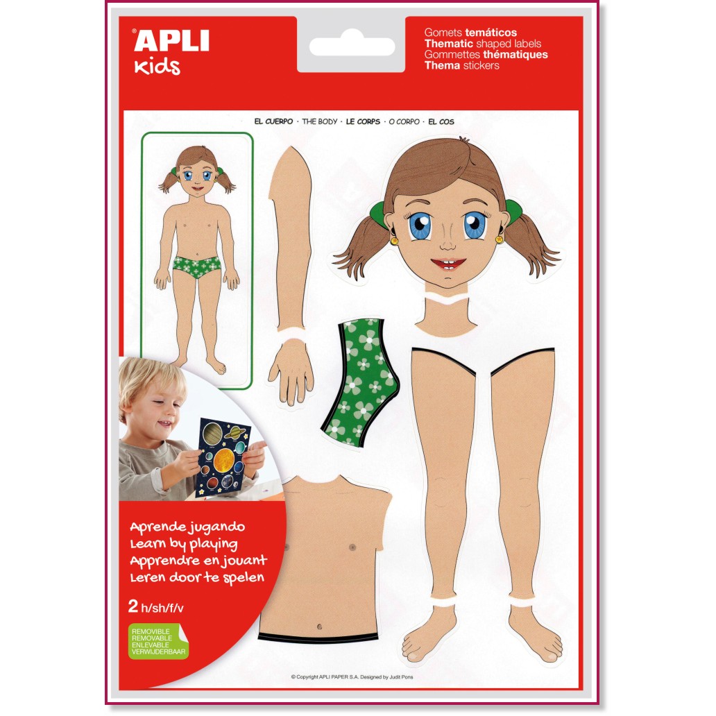 Образователни самозалепващи стикери Apli Kids - Човешко тяло Образователни самозалепващи стикери Apli Kids - Човешко тяло - 2 листа -