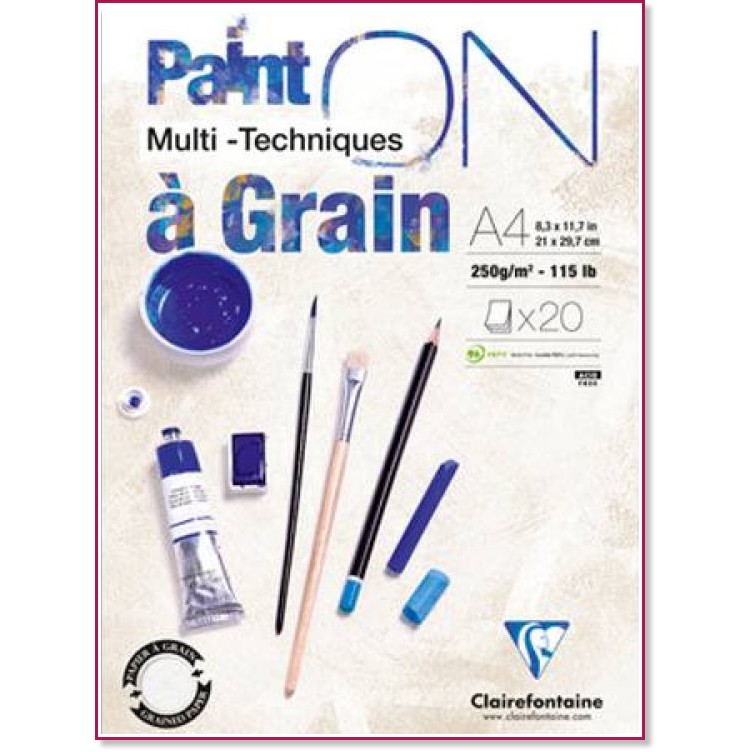 ������� �� ������� ������� Clairefontaine Paint On - 20 �����, A4, 250 g/m<sup>2</sup> - �������