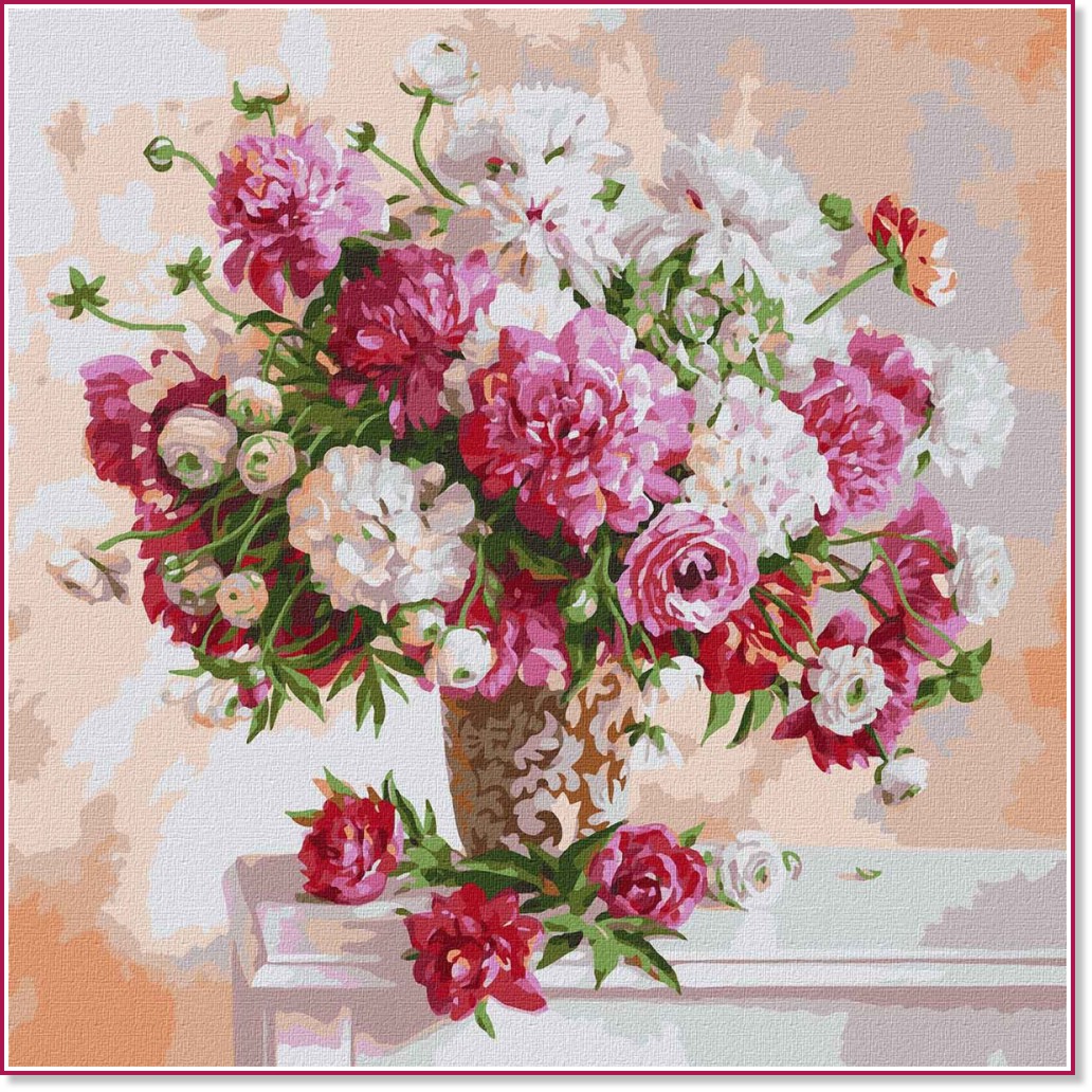 Рисуване по номера Ideyka - Божури Рисуване по номера Ideyka - Божури - 50 x 50 cm -