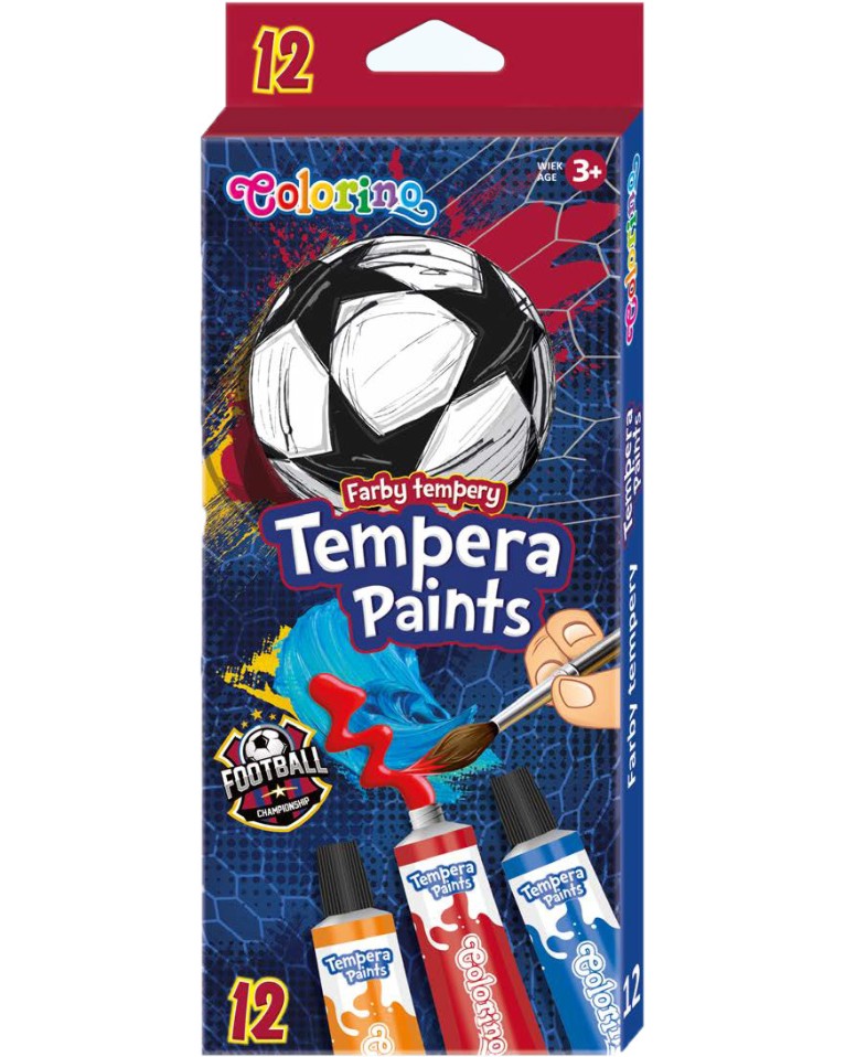 Темперни бои Colorino Kids - Футбол Темперни бои Colorino Kids - Футбол - 12 цвята x 12 ml от серията Football -