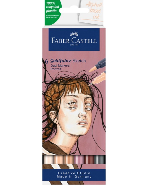 Двувърхи маркери Faber-Castell Sketch Portrait Двувърхи маркери Faber-Castell Sketch Portrait - 6 цвята от серията Goldfaber -