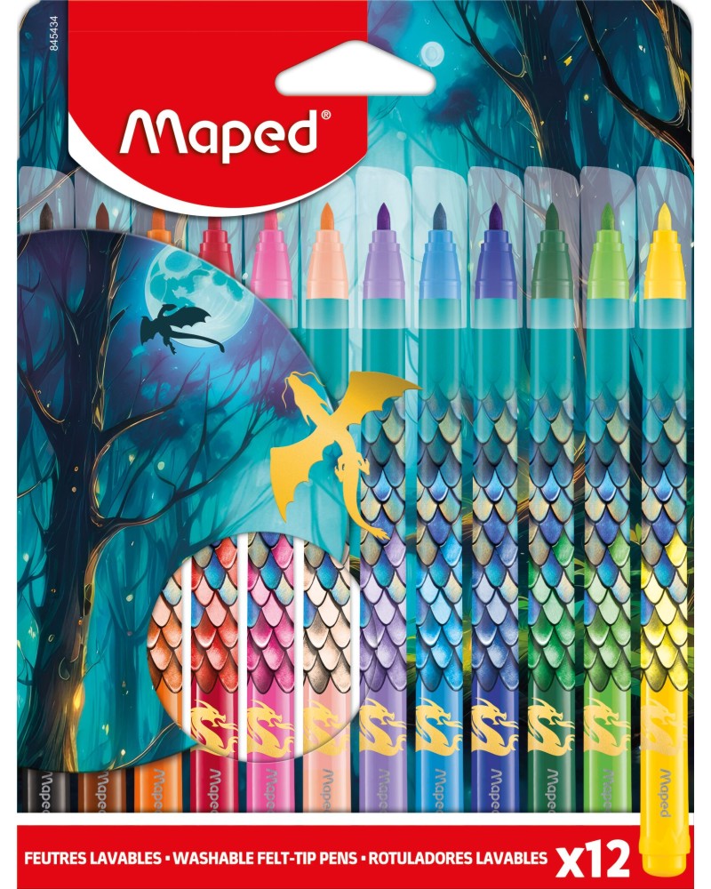 Флумастери Maped Флумастери Maped - 12 цвята от серията Dragon -