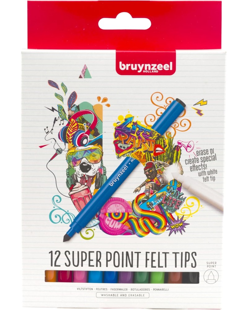 Флумастери Bruynzeel Super Point Флумастери Bruynzeel Super Point - 12 цвята -