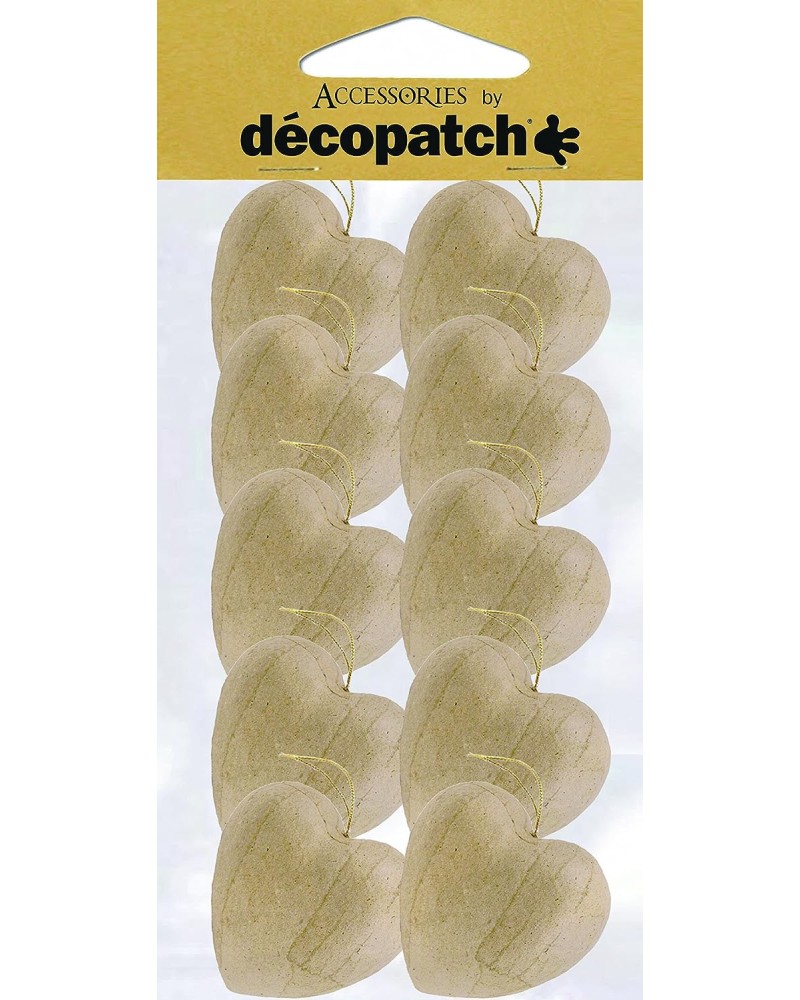 Сърца от папиемаше Decopatch Сърца от папиемаше Decopatch - 10 броя, 4 / 2.5 / 4 cm -