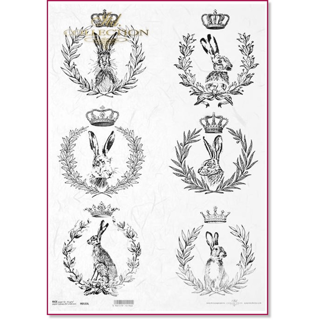 Декупажна хартия ITD Collection - Зайци Декупажна хартия ITD Collection - Зайци - A3 -
