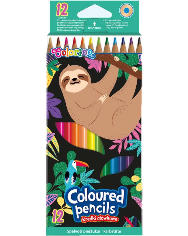 Цветни моливи Colorino Kids - Ленивец Цветни моливи Colorino Kids - Ленивец - 12 цвята от серията Wildkid -