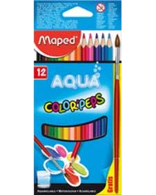 Акварелни моливи Maped Aqua - 12 цвята с четка от серията Color' Peps - 