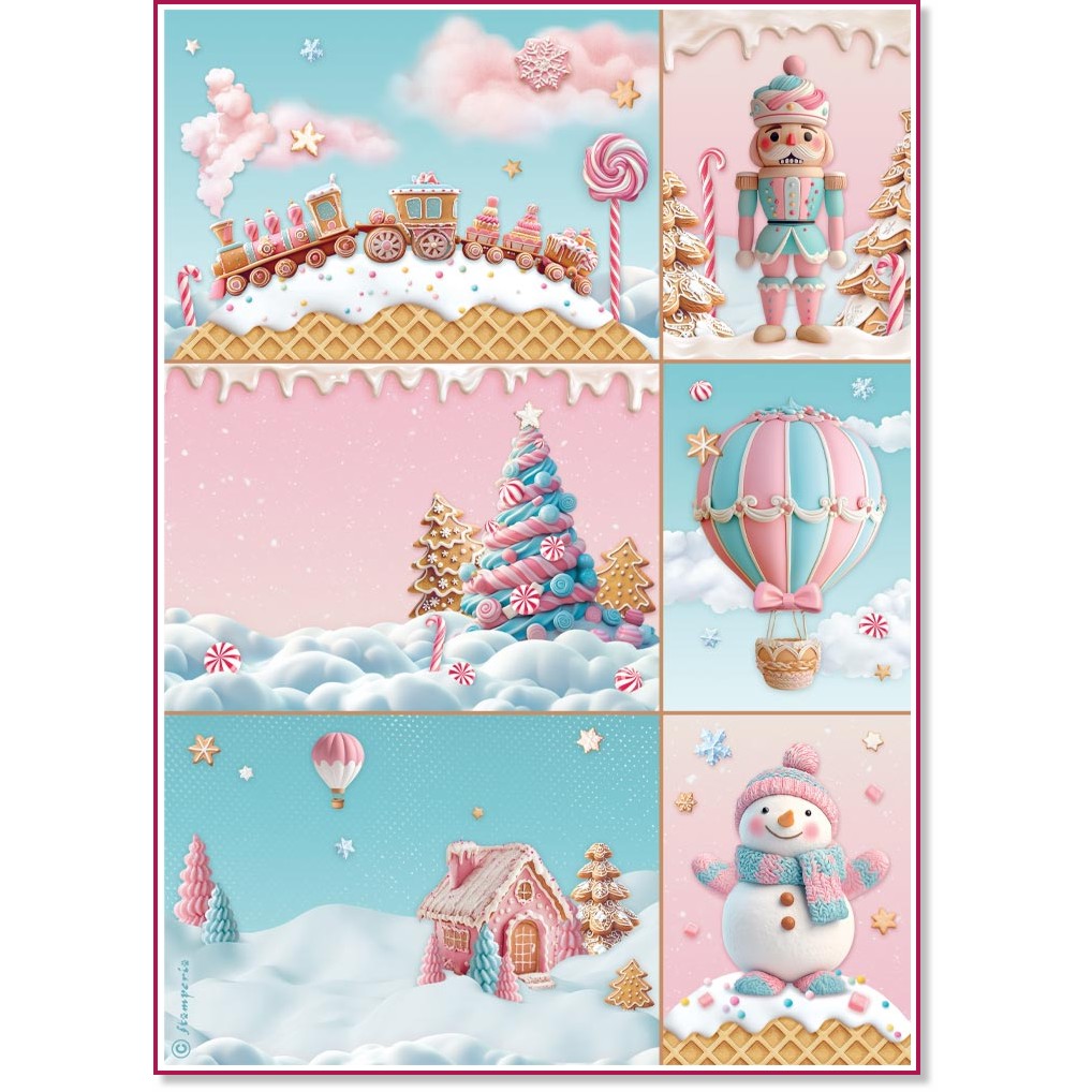 Декупажна хартия Stamperia - Картички Декупажна хартия Stamperia - Картички - A4 от колекцията Candy Christmas -