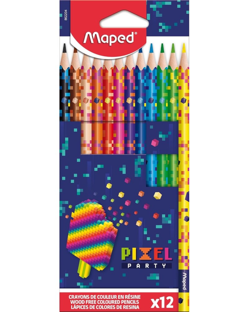 Цветни моливи Maped Цветни моливи Maped - 12 или 24 цвята от серията Pixel party -