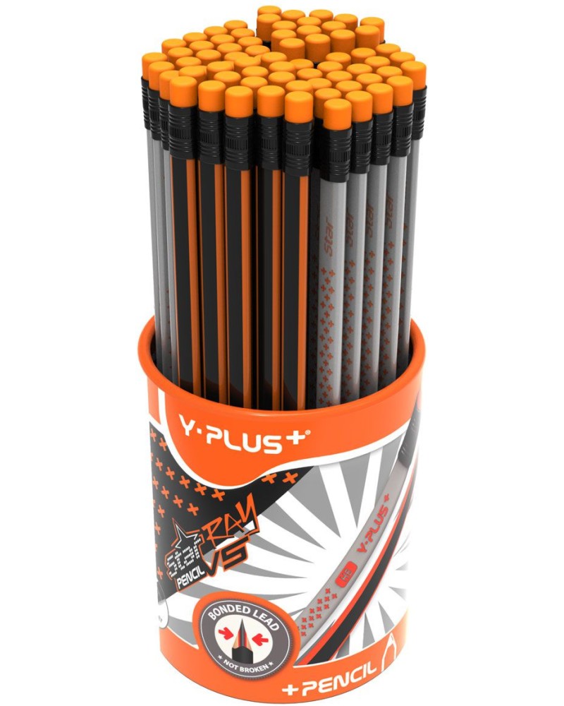 Графитни моливи HB Y-Plus Графитни моливи HB Y-Plus - 70 броя, с гумички -