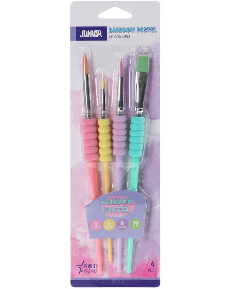 Четки за рисуване Junior Rainbow Pastel Четки за рисуване Junior Rainbow Pastel - 4 броя -