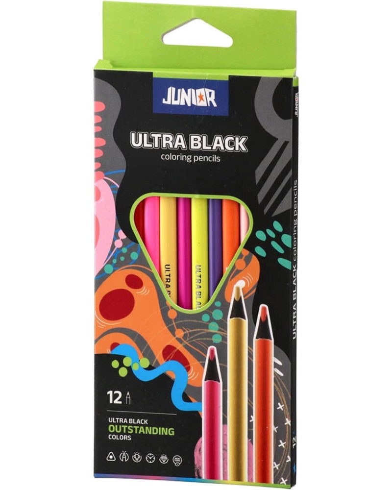 Цветни моливи Junior Ultra Black Цветни моливи Junior Ultra Black - 12 цвята -