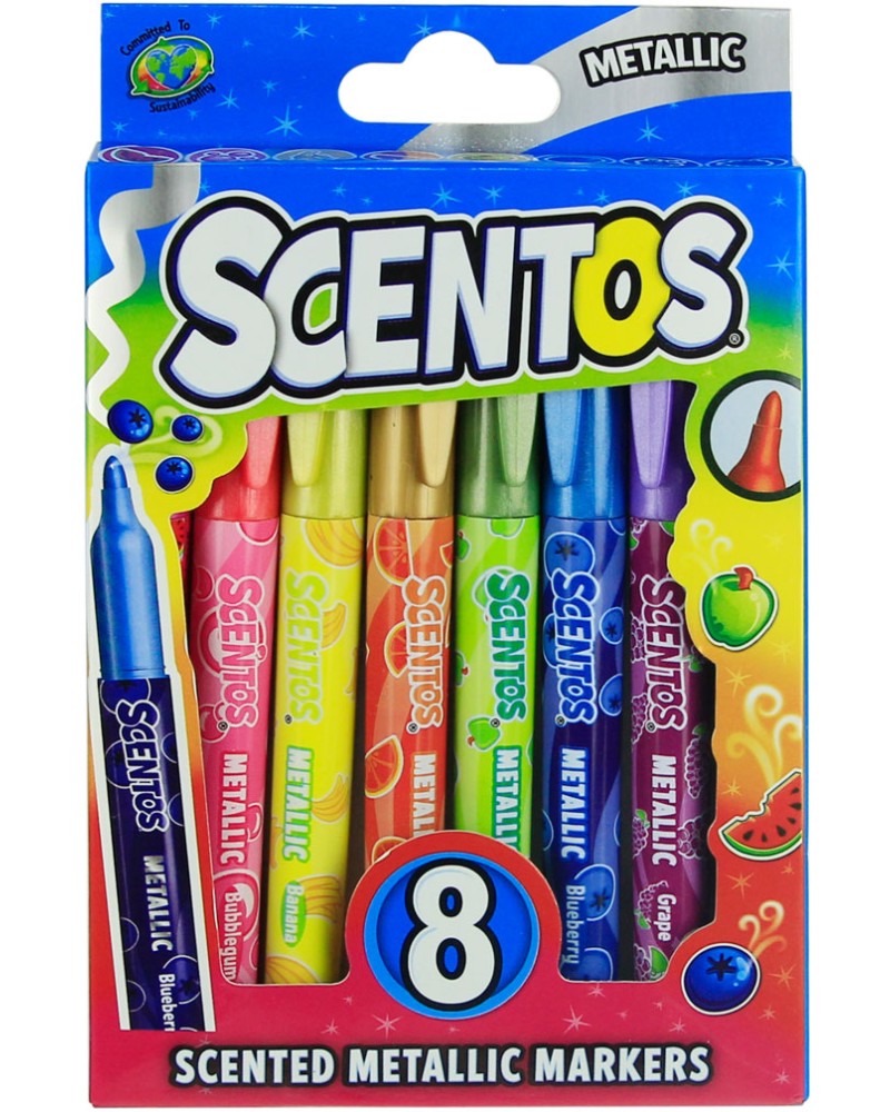 Ароматни маркери Scentos Metallic Ароматни маркери Scentos Metallic - 8 цвята -