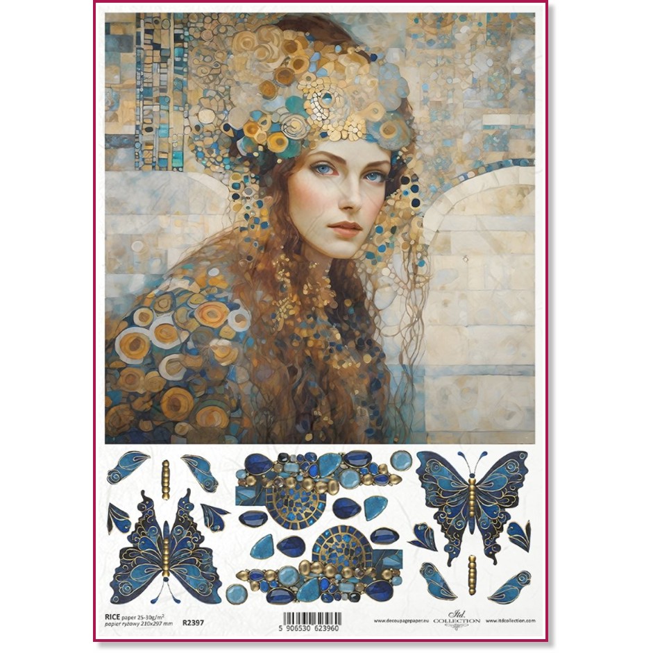 Декупажна хартия ITD Collection - Портрет с ар нуво мотиви Декупажна хартия ITD Collection - Портрет с ар нуво мотиви - A4 -