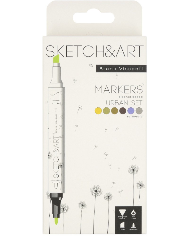 Перманентни двувърхи маркери Bruno Visconti Sketch and Art - Архитектура Перманентни двувърхи маркери Bruno Visconti Sketch and Art - Архитектура - 6 цвята -