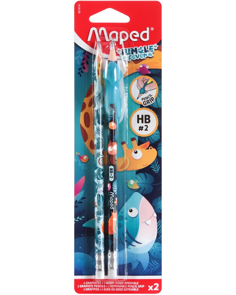 Графитни моливи HB с гума Maped Графитни моливи HB с гума Maped - 2 броя с накрайник за писане от серията Jungle Fever -